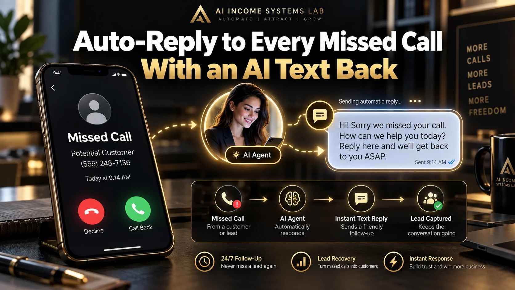 Cover image for Auto-reply to every missed call with an AI text back